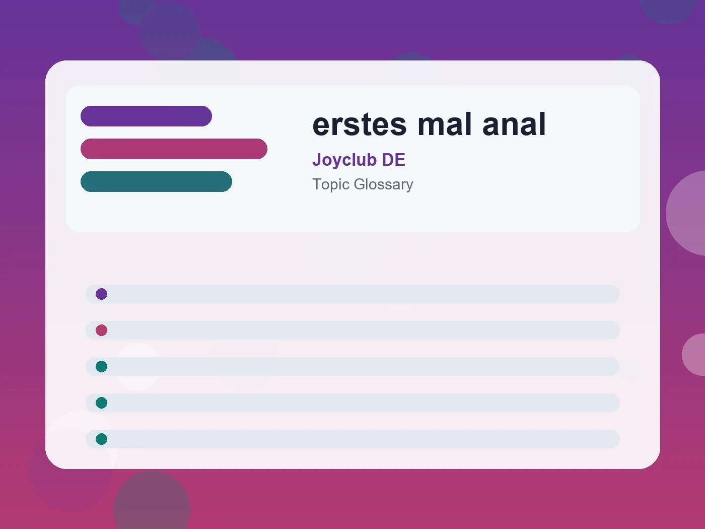 Joyclub DE erstes mal anal guide visual
