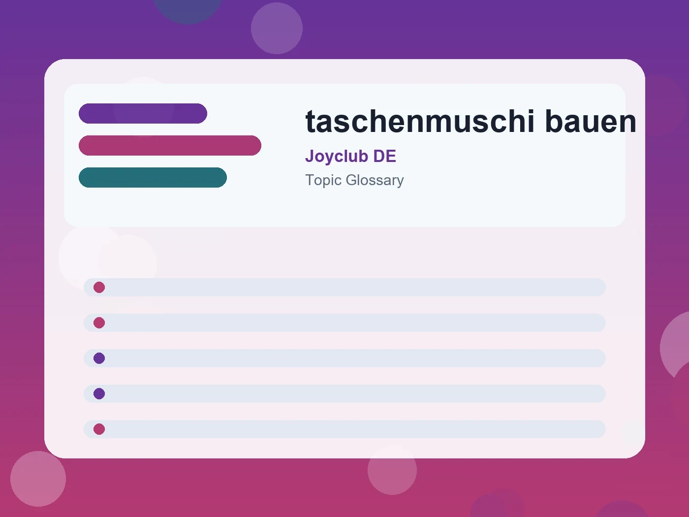Joyclub DE taschenmuschi bauen guide visual