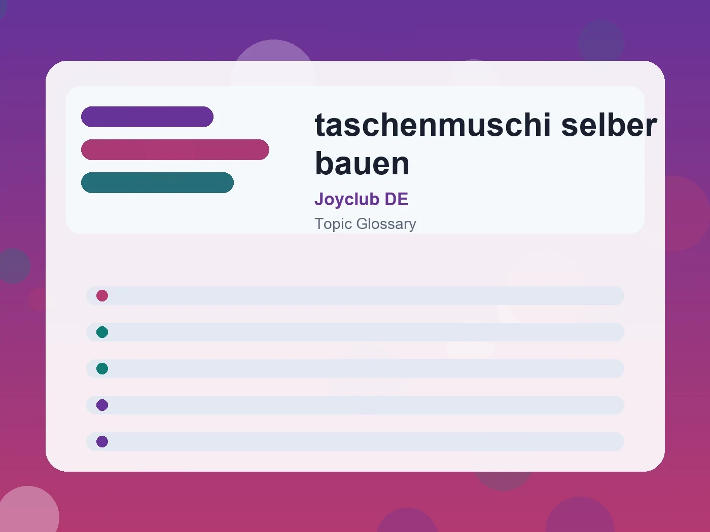 Joyclub DE taschenmuschi selber bauen guide visual